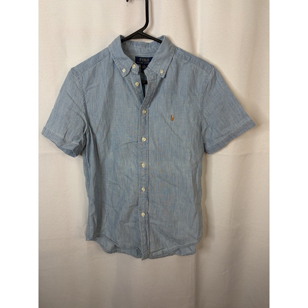 Polo Ralph Lauren Light Washed Denim Short Sleeve Shirt Blue Boys L 14-16